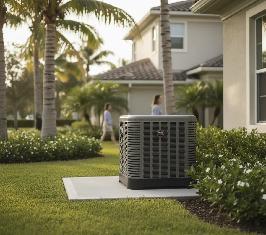 High-efficiency Ruud two-stage condenser at an upscale Florida home