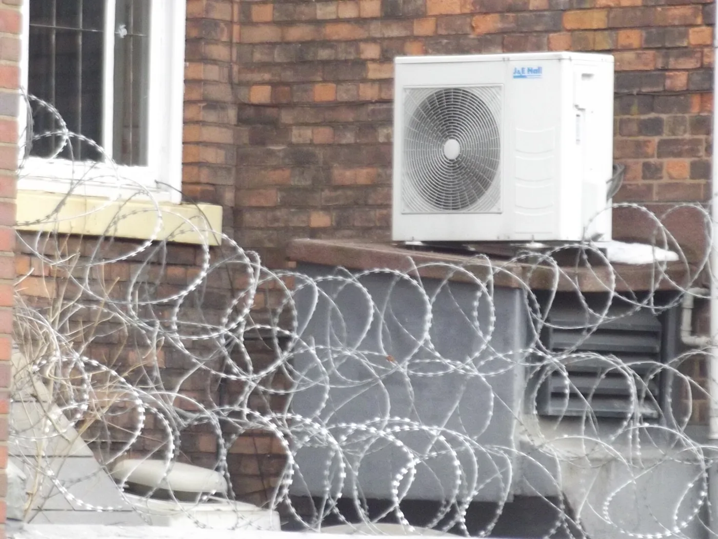 Close-up of an air conditioner's coil fins