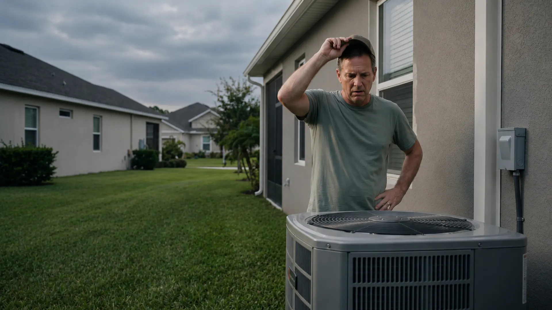 Outdoor AC condenser on a hot Florida day
