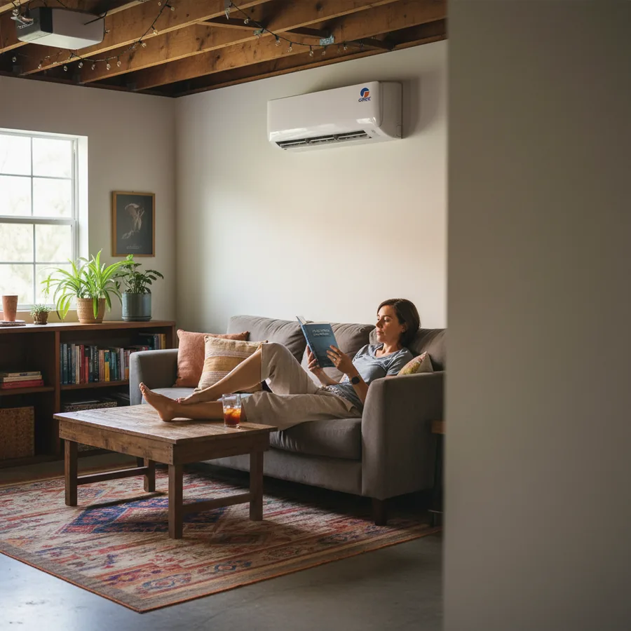 Ductless mini-split cooling a converted garage